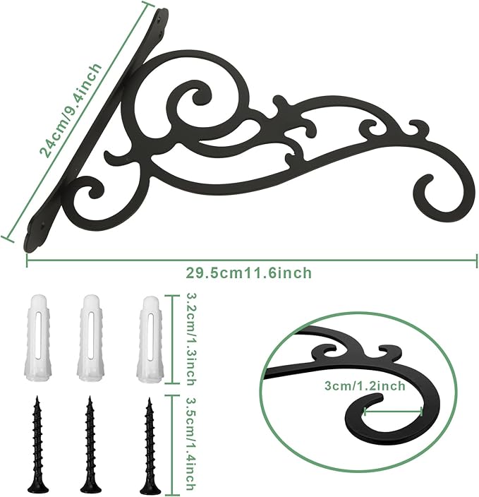 2 Pcs Hanging Plant Bracket 12-Inch, Outdoor Indoor Wall Hook Hanging Plant Brackets, Black Iron Planter Hangers Hooks for Hanging Plant, Bird Feeder, Flower Basket, Lanterns, Wind Chimes, Ornaments