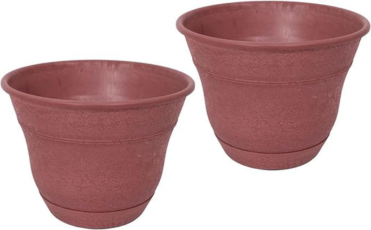 Bernini FirmaStone 15" Self-Watering Planters, Set of 2 – Durable Indoor/Outdoor Pots with Drainage Plug & Built-in Reservoir – Lightweight Garden Planters for Patio, Porch, Balcony (Burgundy)
