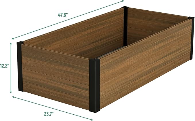 Modern Raised Garden Planter Bed - Durable, Weather-Resistant & Stylish Outdoor Flower Box for Gifts, Gardens, Patios, and Birthdays - Outdoor Decor, and Raised Beds - 47.6" x 23.7" x 12.2" (Black)