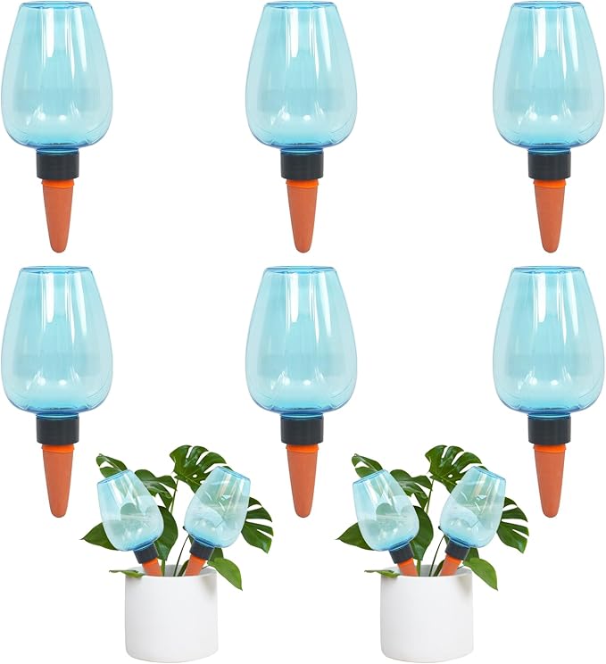 6pcs Plant Self Watering Globes, Plastic Water Bulbs Top Fill, 12.3 oz Plant Watering Devices System Slow Release Terracotta, Water Spikes Stakes for Indoor (Blue-6pack)