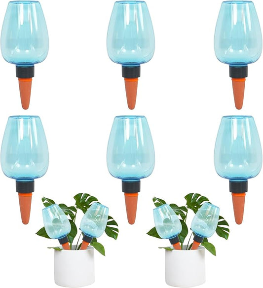 6pcs Plant Self Watering Globes, Plastic Water Bulbs Top Fill, 12.3 oz Plant Watering Devices System Slow Release Terracotta, Water Spikes Stakes for Indoor (Blue-6pack)