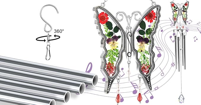 KY&BOSAM Butterfly Wind Chime for Outside with Crystal Sympathy Wind Spinner Wind Chimes Memory Memorial Wind Chime for Loss of Loved One Mother Father Condolence Gift Home Outdoor Garden Patio Decor