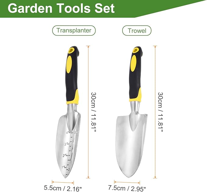 HARFINGTON 2pcs Garden Hand Shovels 11.8" Measurements Aluminum Transplanting Trowel Small Gardening Hand Tools for Planting, Yellow