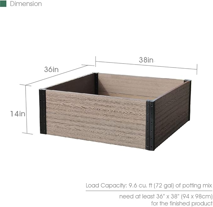 Everbloom Deep-Root Raised Garden Bed, 36"x38"x14",Composite Wood Plastic Planter Box Outdoor, Easy Assembly Brown Rectangle Planter for Vegetables Flowers Herbs,Backyard/Patio/Garden