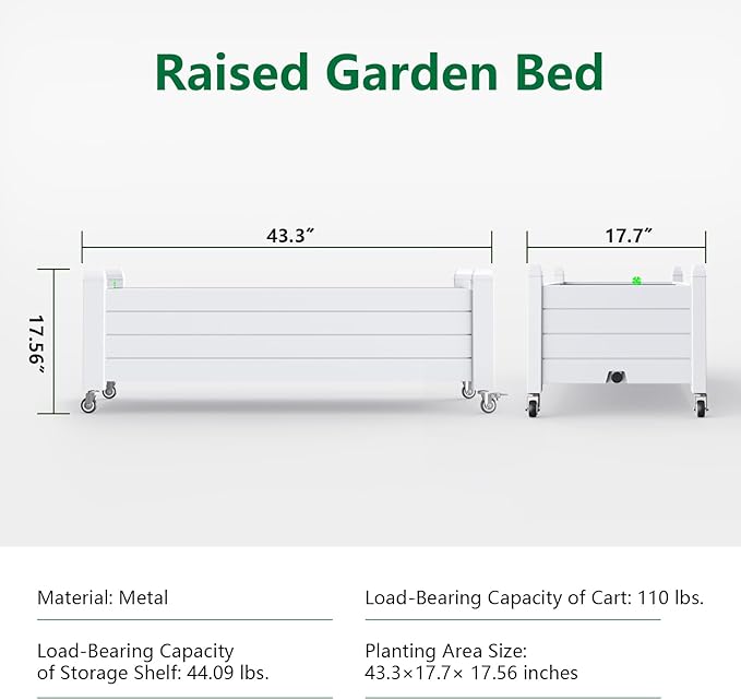 Raised Garden Bed with Wheels, 21 Gallon Self-Watering Outdoor Raised Planter Box with Drainage Plug & Gauge for Vegetables Flowers Herbs, Rustproof Resin for Backyard Patio Porch (Ashen)