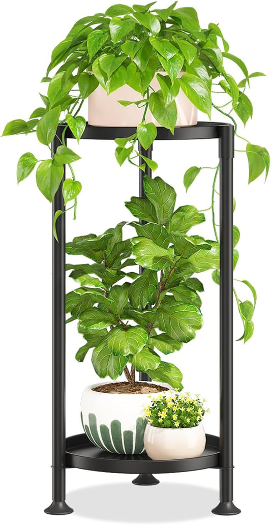 LASZOLA 2 Tier Black Corner Plant Stand Indoor for Large Tall Flower, Heavy Duty Sturdy Metal Vertical Tiered Planters Holder for Patio, Multi Level Wrought Iron Organizer Décor for Modern Farmhouse