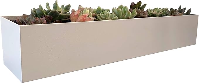 Modern Metal Trough Planter - Rectangle Succulent Planter Box - 32" Window Sill Planters - Decorative Indoor/Outdoor Table or Window - Windowsill Herb (1pc 32'' White)