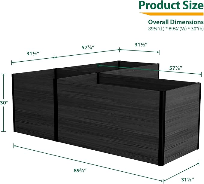 Modular Raised Garden Bed - Expandable Design with Composite Panels & Aluminum Frame - Perfect for Flowers, Vegetables, Herbs - Outdoor Planter Cuboid Box for Patio, Balcony, Backyard (Black)