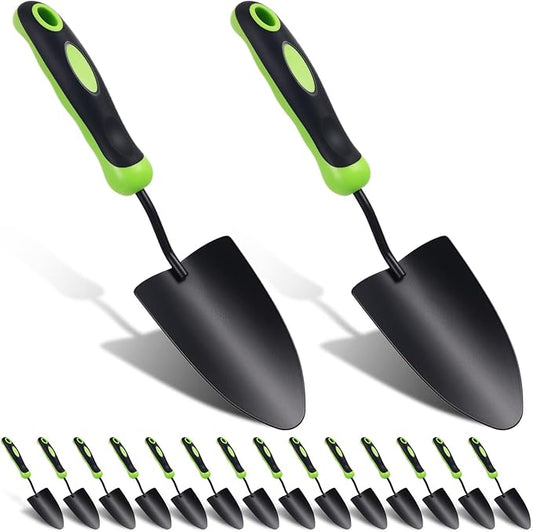Yaocom 16 Pcs Garden Shovel Aluminum Alloy Heavy Duty Trowel Small Digging Shovels Metal Hand Trowel Spade with Soft Handle for Garden Lawn Yard Planting Tool (Shovel with Ruler,Green)