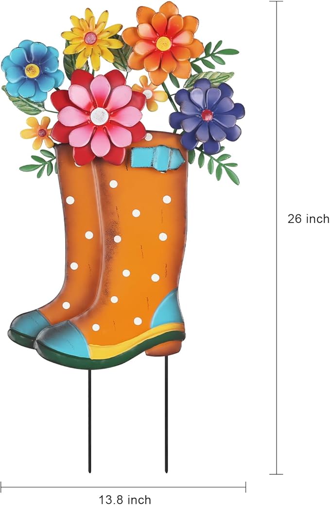 YEAHOME Garden Decor for Outside, 26” Decorative Garden Stakes Metal Boot with Flowers for Spring Decor, Yard Art Stakes for Outdoor Lawn Backyard Porch Pathway Garden Decorations