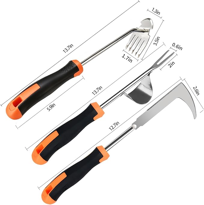 2025 Weed Puller Tool, 3 Pack New Garden Stainless Steel Weeder Tool Hand Weeder Tool,Multi-Purpose Weed Remover Tool Weeding Tools for Gardening(Rubber Handle)