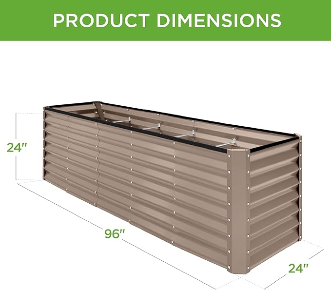 Best Choice Products 8x2x2ft Raised Outdoor Metal Garden Bed, Rectangular Planter Box for Herbs, Flowers, and Deep Root Vegetables w/ 240 Gallon Capacity - Taupe