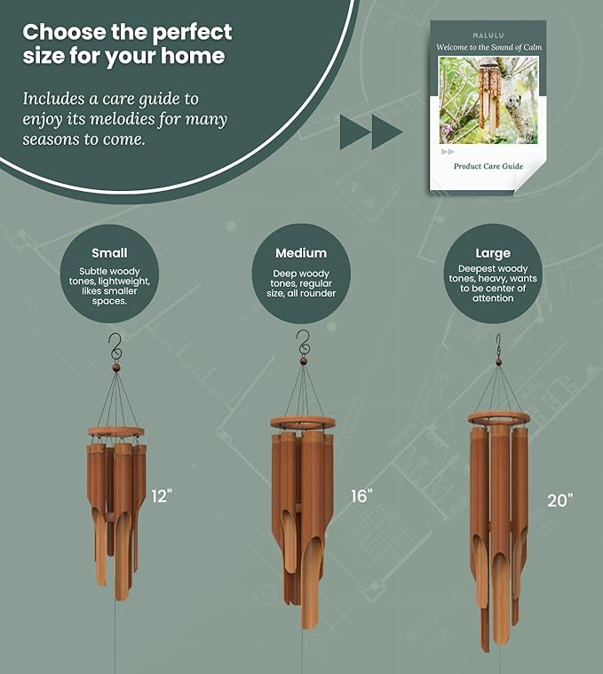 Classic Bamboo Wind Chimes - Outside Outdoor Wood Wooden Windchimes, Large, Handcrafted with Calming Deep Tones, Ideal Home Decor or Gift for Any Occasion