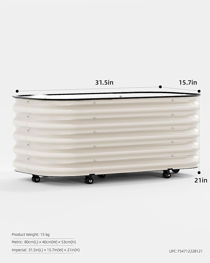 DaisyVibe Mobile Outdoor Planter Box with Wheels, 20.9 Inch Tall, Heavy-Duty 1000 lbs Capacity, Anti-Rust Steel Construction, Rolling Garden Bed for Vegetables, Herbs, Patio, Balcony (Lvory)