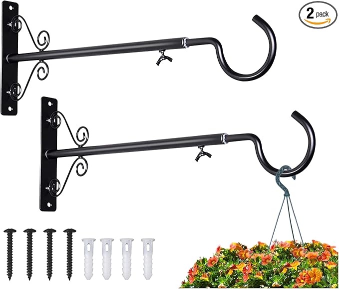 BOLITE Bird Feeder Hangers(16 to 24 Inch), Adjustable Plant Hangers Outdoor Indoor, Plant Hooks for Wall, Planters, Lanterns, Wind Chimes, String Lights, 2 Pack, Black, Gifts for Women Men