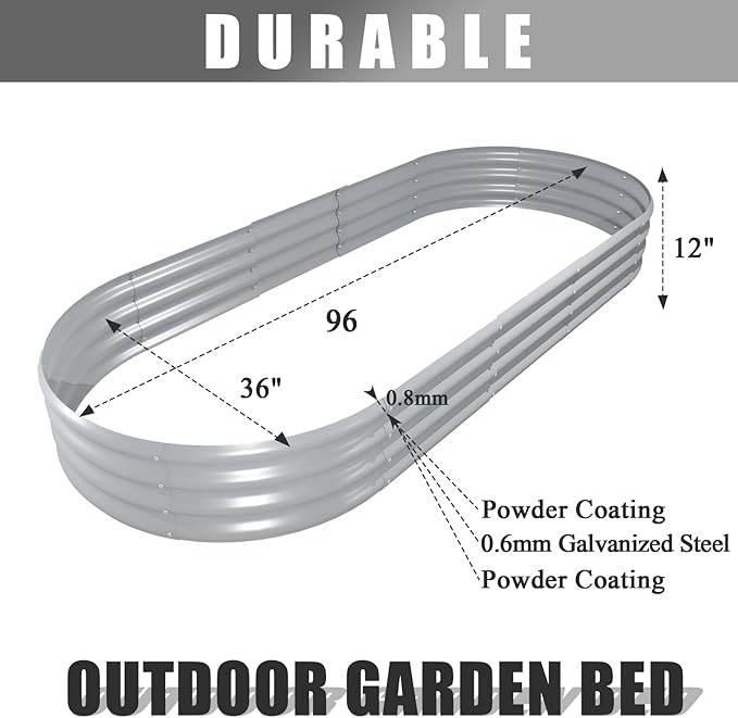 6 Pack 8x3x1FT Galvanized Raised Garden Bed Kit Oval Metal Ground Planter Box Outdoor Bottomless Planter Raised Beds for Vegetables Flowers Herbs Fruits, Gray