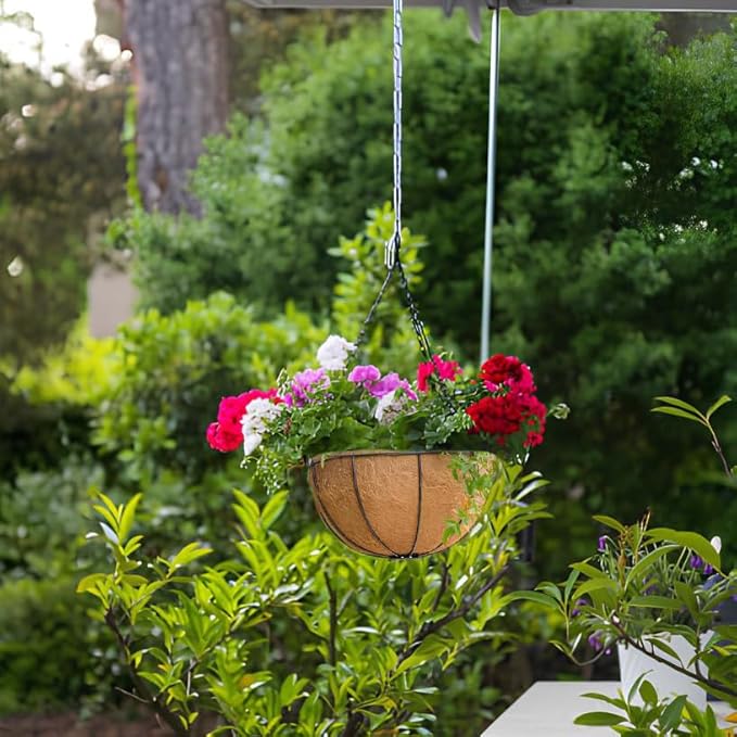 Orgrimmar 2 Pack 14" Metal Hanging Planter Basket with Coco Coir Liner, Small Round Wire Plant Holder with Chain for Hanging Plant and Flower
