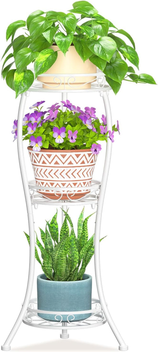 LASZOLA White 3 Tier Tall Plant Stand for Indoor Outdoor, Large Multiple Level Flower Planter Holder Organizer Rack for Patio Office Bathroom Corner Floor, Sturdy Heavy Duty Metal, Vertical Display