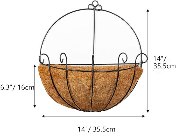 NUPTIO 4 Pcs 14 Inch Hanging Planters for Indoor Wall Planter Pots with Coconut Liners Wire Large Garden Artificial Faux Flowers Basket for Summer Outdoor Outside Fence Decoration