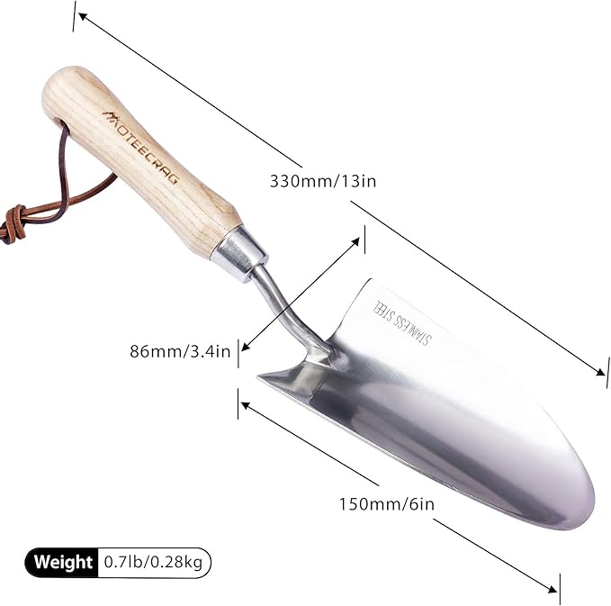 Heavy Duty Garden Trowel Stainless Steel Hand Shovel with Comfortable Grip Wood Handle for Digging, Weeding and Transplanting