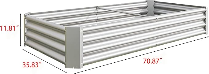 6x3x1ft Raised Garden Bed, Outdoor Galvanized Raised Garden Beds, Metal Raised Beds for Gardening Vegetables Fruits and Flowers, Easy Assembly, 127 Gallon Capacity - Silver