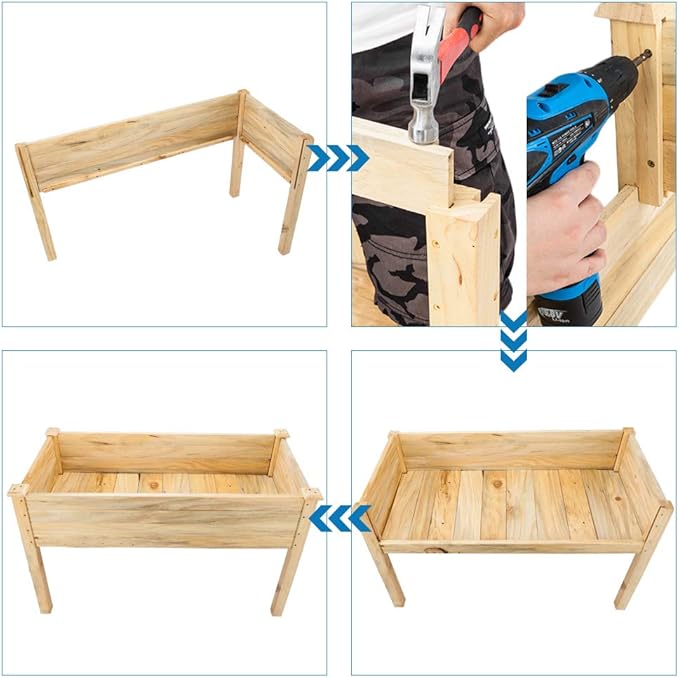 VINGLI Heavy Duty Raised Garden Bed with Bed Liner, Wood Elevated Planter with Legs for Vegetables Fruits Potato Onion Flower, Outdoor Sturdy Long Lasting Planter Box Kit (Elevated Without Wheels)