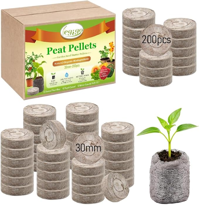 Legigo 200 PCS 30mm Peat Pellets Seed Starter Soil, Compressed Seed Starting Pods Plant Starter Soil Pods Plugs for Seedlings, Peat Pods for Starting Seeds, Herbs Tomatoes Flowers and Vegetables