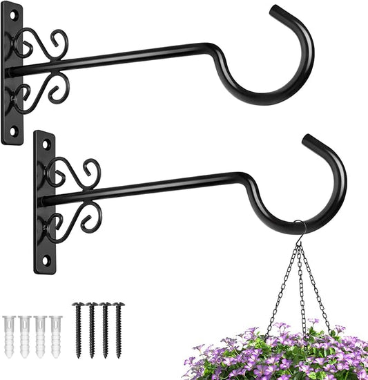 BOLITE Plant Hangers, 10 Inch Hanging Plant Brackets Outdoors or Indoors, Wall Hooks for Hanging Hummingbird Feeders, Bird Feeders, Planters, Lanterns, Wind Chimes, 2 Pack, Black, Gifts for Women Men