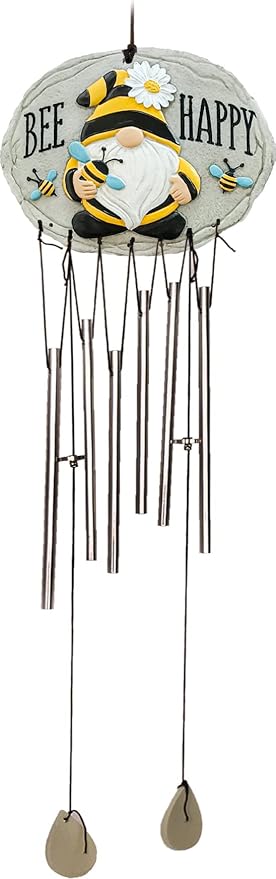 Spoontiques Bee Gnome Wind Chime - Outdoor Garden Décor - Decorative Chimes for Yard, Garden, Backyard and Patio Decoration