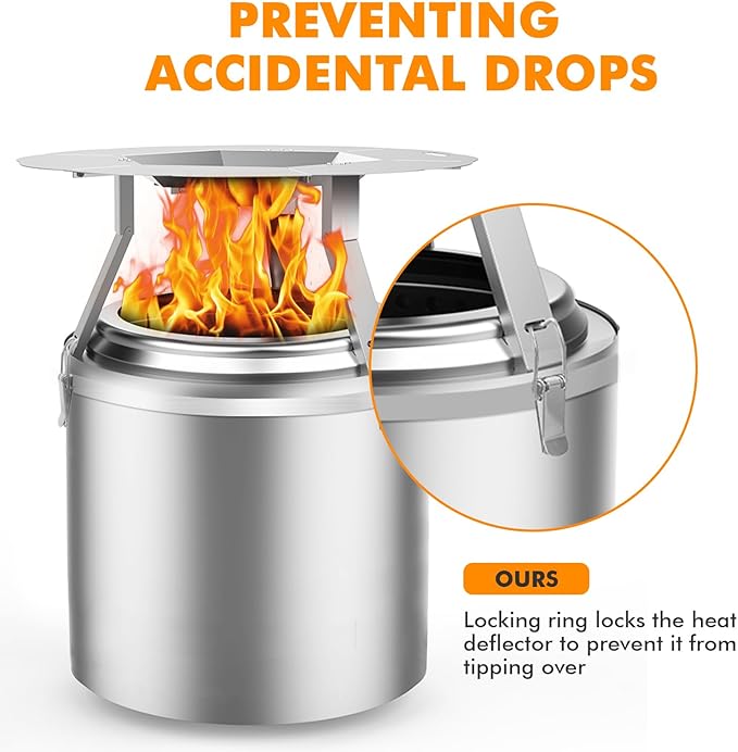 Dirza Heat Deflector Compatible with Solo Stove Ranger and Other 15" Fire Pit -Foldable Legs for Space-Saving Storage,Locking Ring Prevents Dropping,Accessories for Fire Pit, 304 Stainless Steel