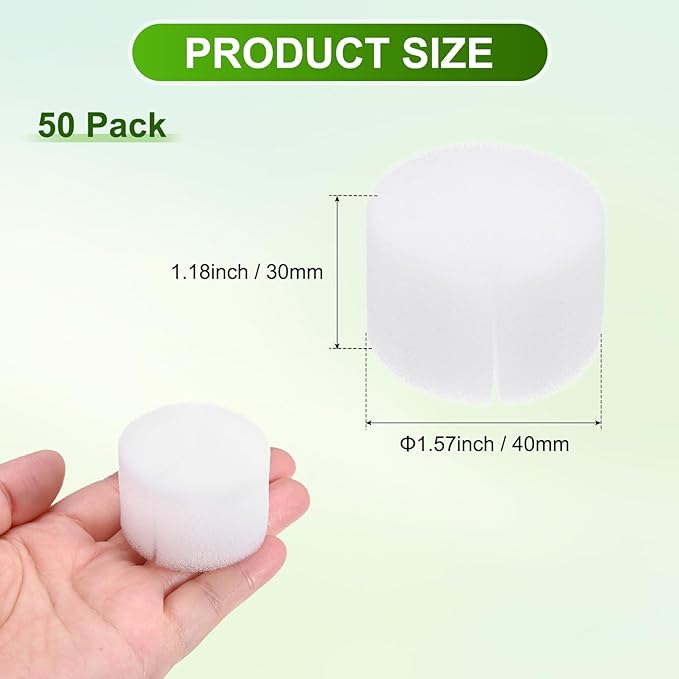 50-Pack Hydroponics Sponges, 1.57 Inch Growing Media Cylindrical Sponges for Planting Gardening Tool/Grow Seedlings/Home Vegetable Flower, Soilless Cultivation Seedling [White]