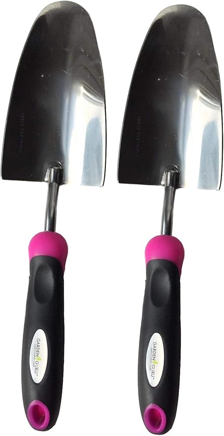 Garden Guru Super Strong Garden Trowel Hand Shovel - Stainless Steel - Rust Resistant - Ergonomic Grip - Perfect Tool for Gardening, Weeding, Transplanting and Digging in Garden Beds (Pink 2 Pack)