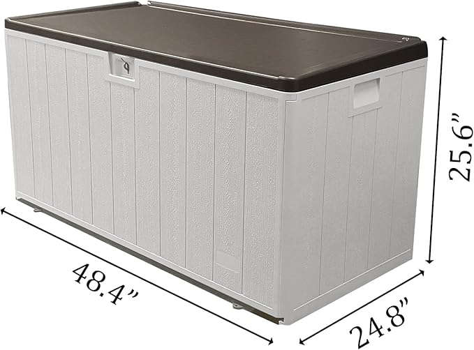 110GAL Deck Box - Grey，Wheeled Footlocker，Waterproof Resin Storage Bin for Patio Cushions