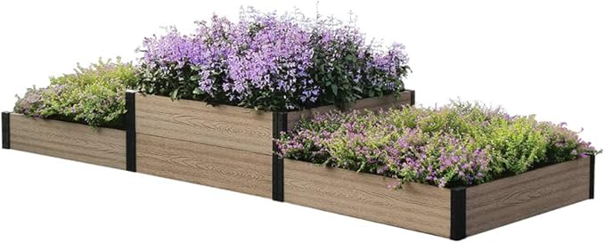 Everbloom 2-Tier Terraced Triple Raised Garden Bed with Open Bottom Mountain-A 114” L x 36” W x 7/14” H: Versatile and Easy-to-Assemble for Growing Veggies, Flowers, and Herbs in Any Soil Condition