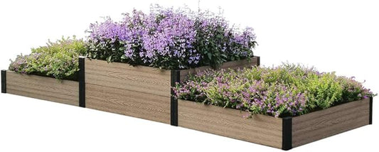 Everbloom 2-Tier Terraced Triple Raised Garden Bed with Open Bottom Mountain-A 114” L x 36” W x 7/14” H: Versatile and Easy-to-Assemble for Growing Veggies, Flowers, and Herbs in Any Soil Condition