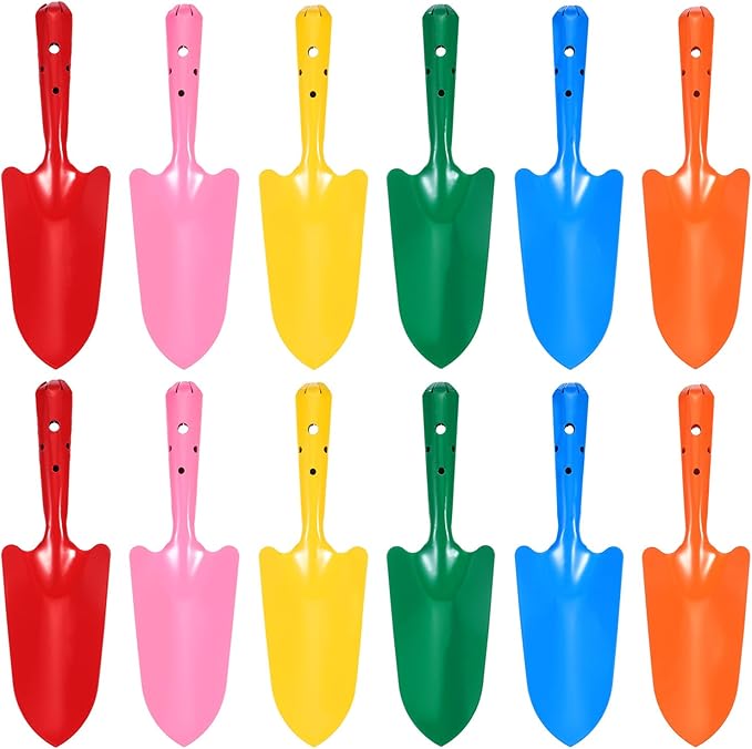 HARFINGTON 18pcs Mini Colorful Metal Hand Shovel 11" x 3" Digging Trowel Set Transplanting Garden Tools for Flower Soil Digging Planting Weeding Transplanting Garden, 6 Colors