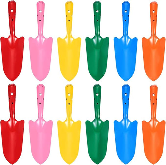 HARFINGTON 18pcs Mini Colorful Metal Hand Shovel 11" x 3" Digging Trowel Set Transplanting Garden Tools for Flower Soil Digging Planting Weeding Transplanting Garden, 6 Colors