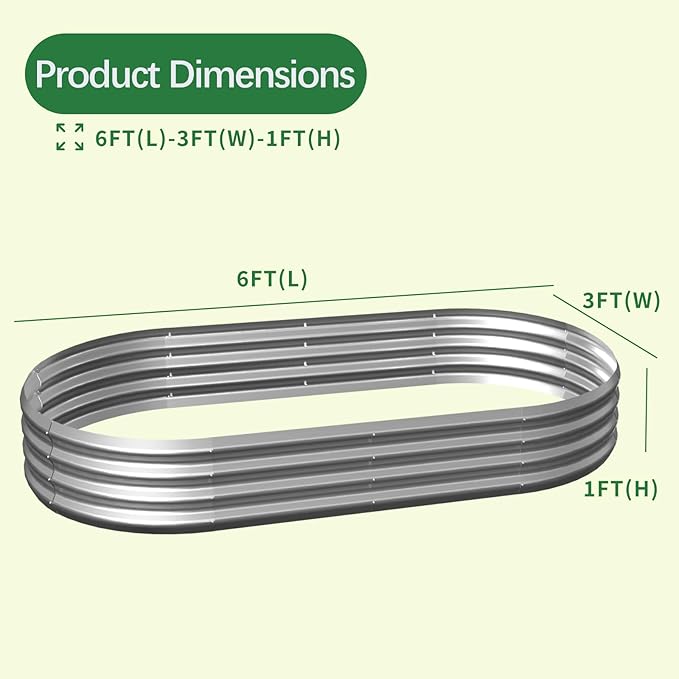Galvanized Garden Bed kit for Vegetables/Herbs/Flowers (6X3X1)