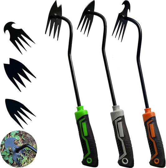 3 pcs Weed Puller Tool Garden Weed Pulling Tool, 2025 New Garden Weed Puller Tools Hand Weeder Tool with Rubber Handle, 4 Teethes Dual Purpose Manual Weeders Tool Weed Pulling Tool for Garden
