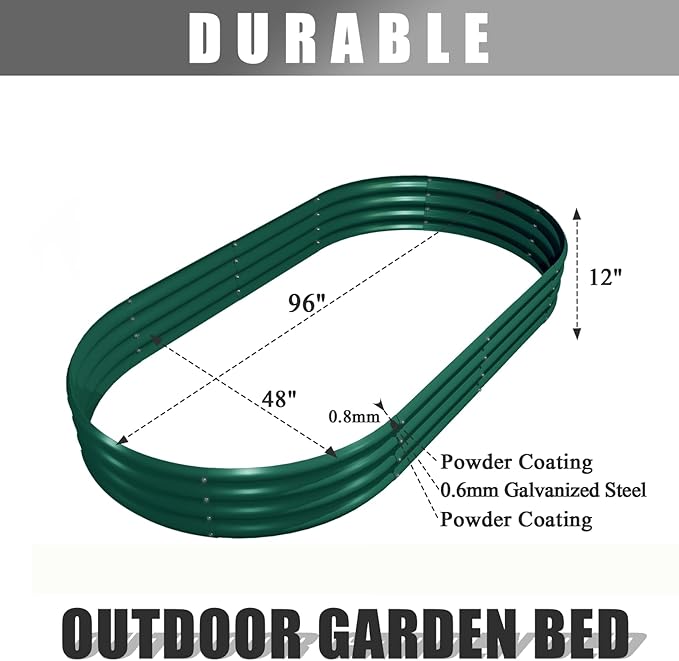 6 Pack 8x4x1FT Galvanized Raised Garden Bed Kit Oval Metal Ground Planter Box Outdoor Bottomless Planter Raised Beds for Vegetables Flowers Herbs Fruits, Green