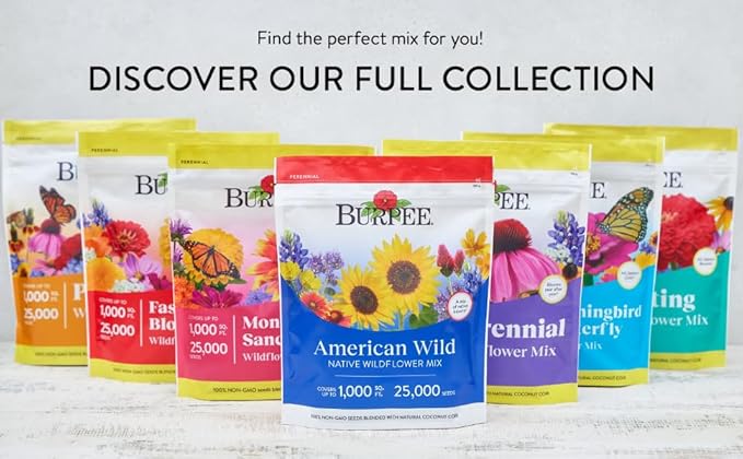 Burpee Fast Blooming 25,000 Non-GMO Planting, 1 Bag Easy Grow Wildflower Seed Mix Contains 14 Flower Varieties for Home Garden