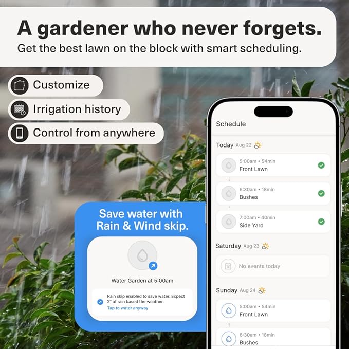 OtO Lawn Smart Sprinkler – App-Controlled Precision Watering, Solar-Powered, Weather Intelligence, Rain Skips, Quick Install, Covers 5,000 sq ft, Water-Saving Irrigation System