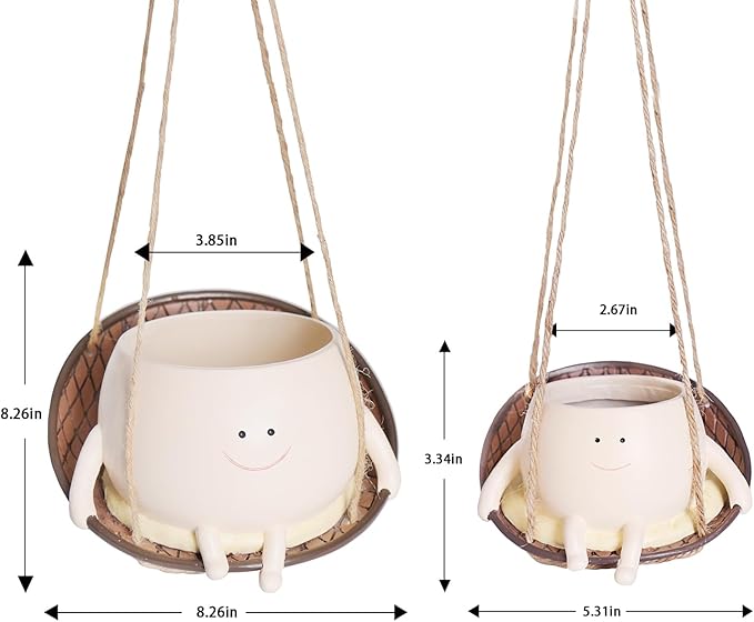 NINIPAPA Hanging Swing Chair Planter Pot Smile Face Plant Pot for Indoor Outdoor Plants Cute Head Flower Pots for Succulent String of Pearls Unique Gift on Mother's Day, Birthday, Christmas - Large