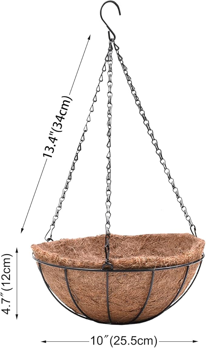 Hanging Planters Basket Set of 3 Hanging Flower Pots 10 Inch Chain Round Wire Plant Holder with Coco Coir Liner Garden Watering Hanging Baskets for Patio Garden Outdoor1