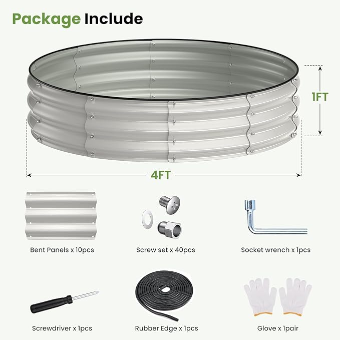 Galvanized Raised Garden Bed, 4x4x1 FT Raised Garden Bed for Gardening, Large Metal Planter Box for Vegetables Flower Herb(Pearl White)