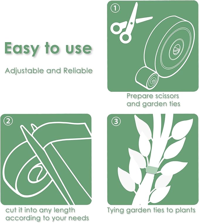 plantactic Garden Tie Green Tape, Plant Supports, Gentle On Plants (98.4ft × 0.6 inch, 1 roll, Green)