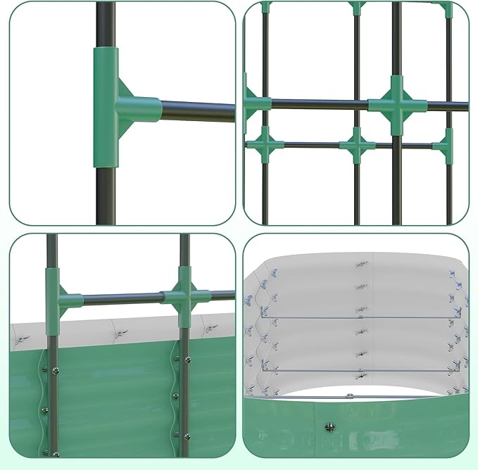 Galvanized Raised Garden Bed with 96" Vertical Arch Trellis, Expandable Outdoor Planter Box with Dual Sections, Rust-Resistant Garden Bed for Flowers, Herbs, Vegetables, Vines, Green