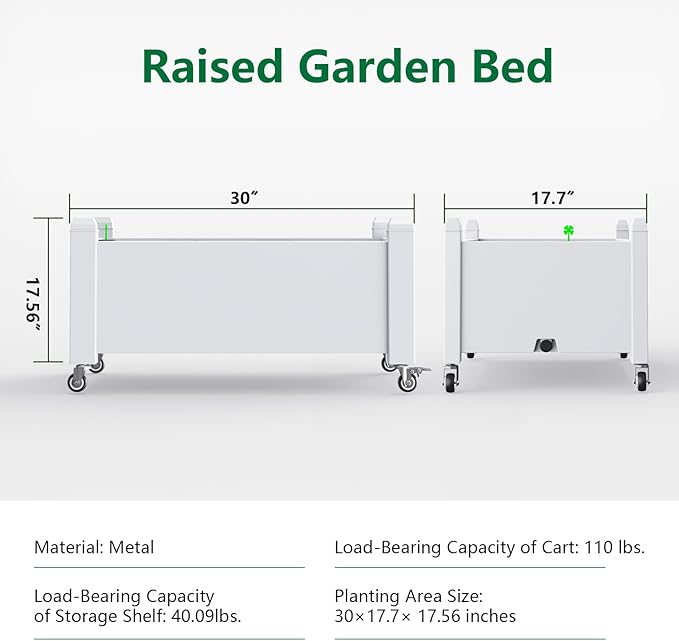 Raised Garden Bed with Wheels, 14 Gallon Self-Watering Raised Planter Box with Drainage Plug & Gauge for Vegetables Flowers Herbs Succulents, Rustproof Resin for Backyard Patio Porch (Ashen)