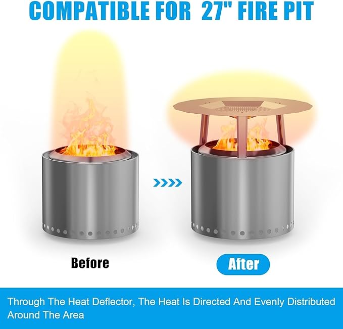 One-Piece Fire Pit Heat Deflector for Solo Stove Yukon 27", 304 Stainless Steel Heat Diffuser Accessories for Captures and Redirects Warmth for Most 27" Outdoor Backyard/Camping Fire Pit Stove