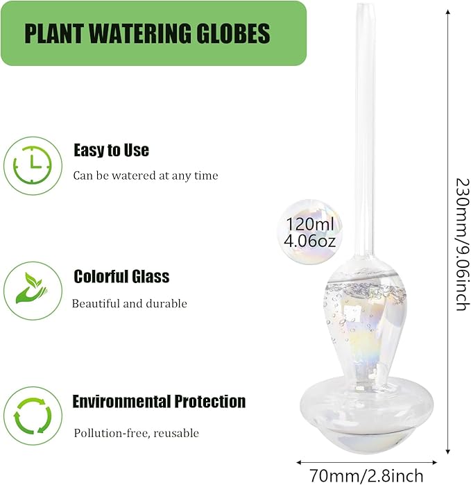 Plant Watering Globes- 2Pcs Iridescent Rainbow Glass Water Bulbs Mushroom Self Watering Spikes Planter Insert Automatic Plant Watering Bulbs Devices for Indoor and Outdoor Plants